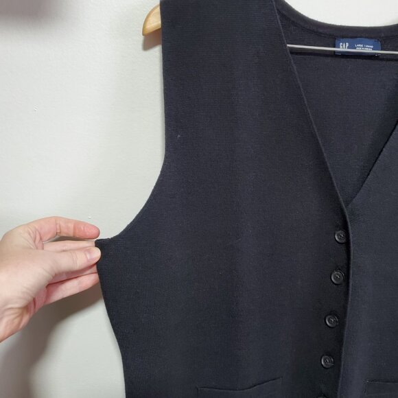 GAP CashSoft Sweater Vest Button Front V-Neck Textured Knit Black Women's Large - Picture 5 of 10